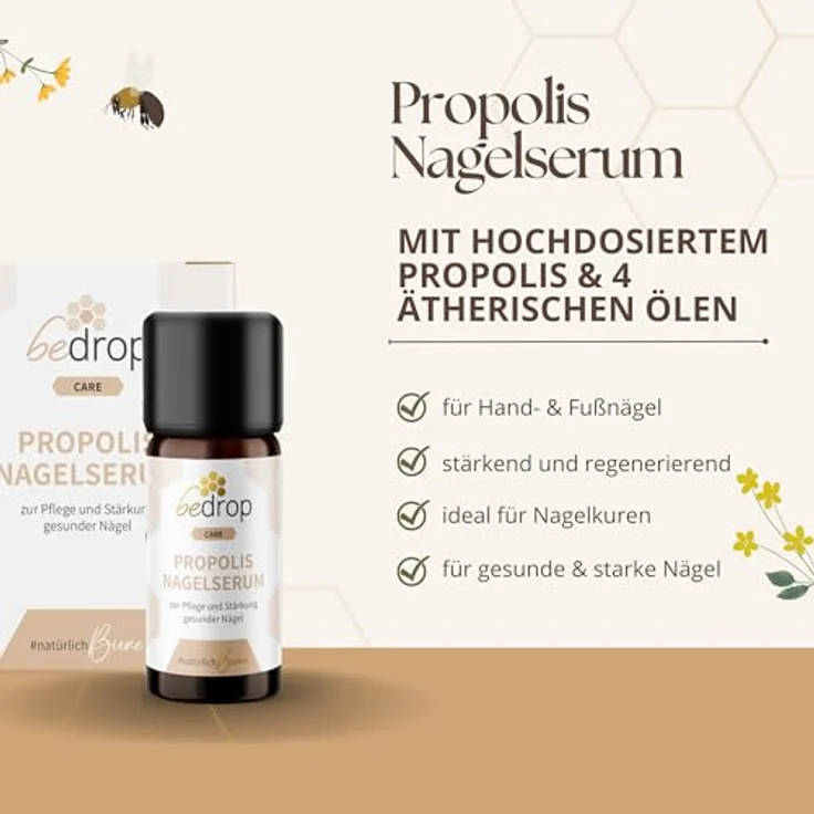 bedrop Propolis Nagelserum 10ml zur Nagelpflege & Stärkung natürlicher Nägel mit Propolis Teebaumöl Lavendelöl & weiteren Ölen, Glasverpackung, Made in Germany – Bild 2