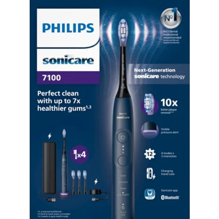 Philips Sonicare Elektrische Zahnbürste Series 7100 HX7423/08, 4 Putzmodi, 3 Intensitätsstufen, 4 Aufsteckbürsten, visuelle Andruckkontrolle – Bild 2