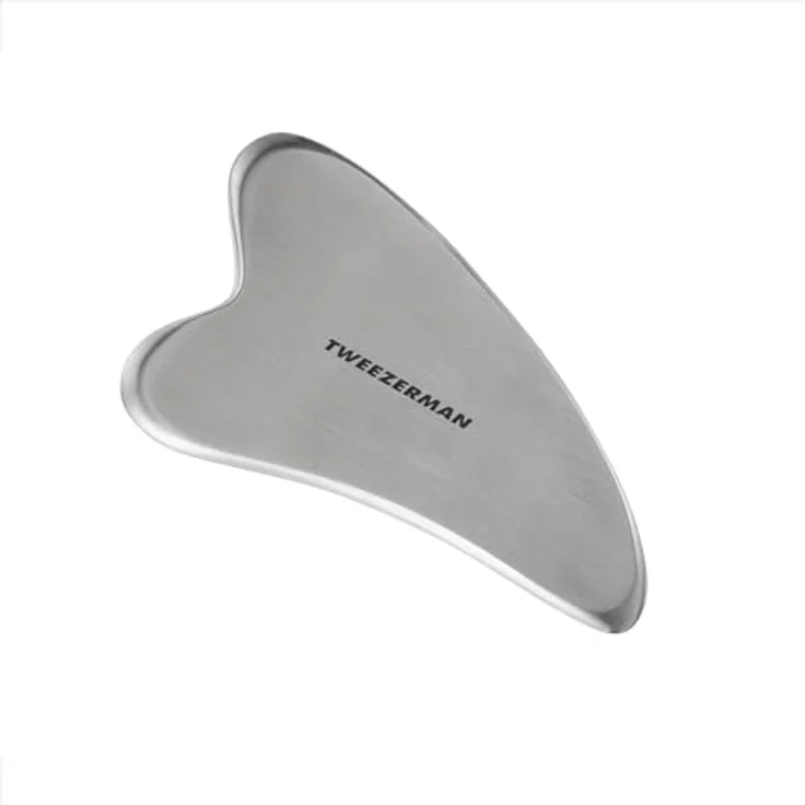 TWEEZERMAN Gesichtsmassager (Gua Sha Stein für Gesicht Augen Anti Aging, Rostfreier Edelstahl, Gesichtspflege), Silber – Bild 1