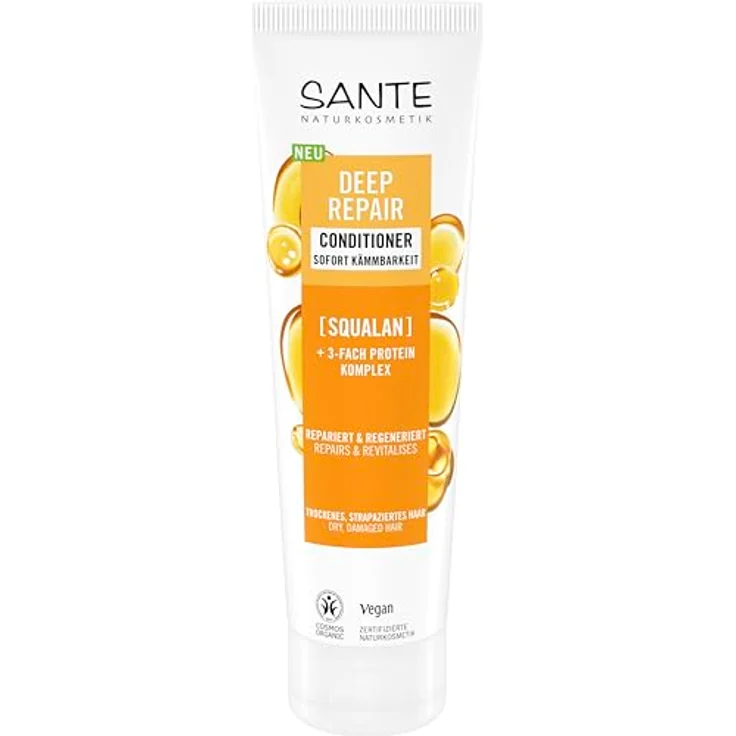 SANTE Naturkosmetik Deep Repair Conditioner Squalan + 3-Fach Protein Komplex, vegane und feuchtigkeitsspendende Pflegespülung für geschmeidiges Haar, 150 ml – Bild 1