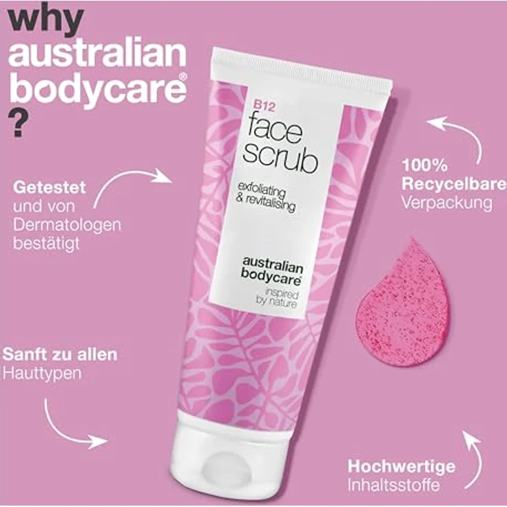 Australian Bodycare Gesichtspeeling für trockene und fahle Haut, mit Vitamin B12, Glykolsäure und Aprikosenkernpulver, revitalisierend und exfolierend – Bild 4