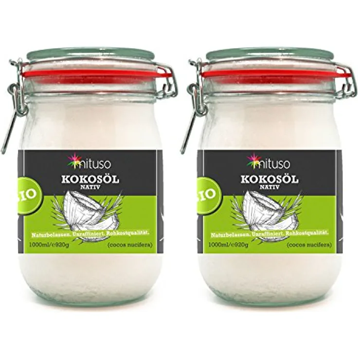 mituso Bio Kokosöl, nativ, 2er Pack (2 x 1000 ml) im Bügelglas