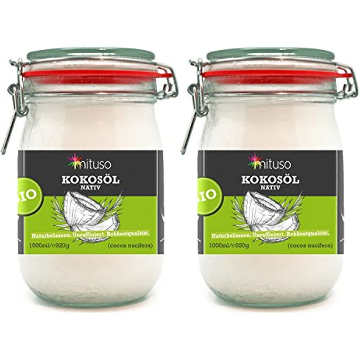 mituso Bio Kokosöl, nativ, 2er Pack (2 x 1000 ml) im Bügelglas – Bild 1
