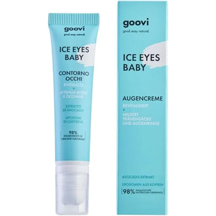 GOOVI Ice Eyes Baby Augencreme, gegen Tränensäcke & Augenringe, kühlender Applikator mit 3 Metallkugeln, 15ml
