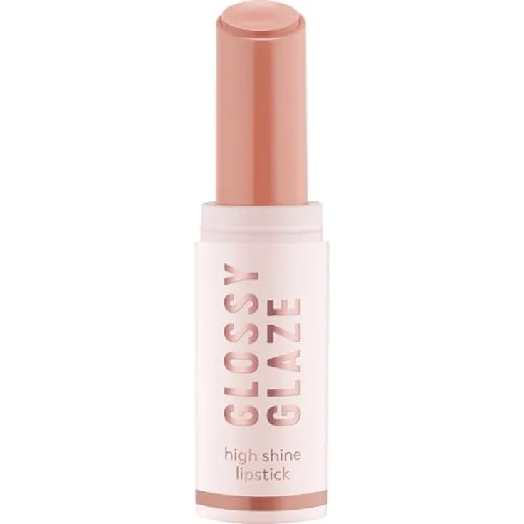essence cosmetics GLOSSY GLAZE high shine lipstick, Nr. 02 Nude, hochpigmentiert, glänzend, farbintensiv, vegan, ölfrei, ohne Parabene, ohne Mikroplastikpartikel, 1er Pack (1.9g)