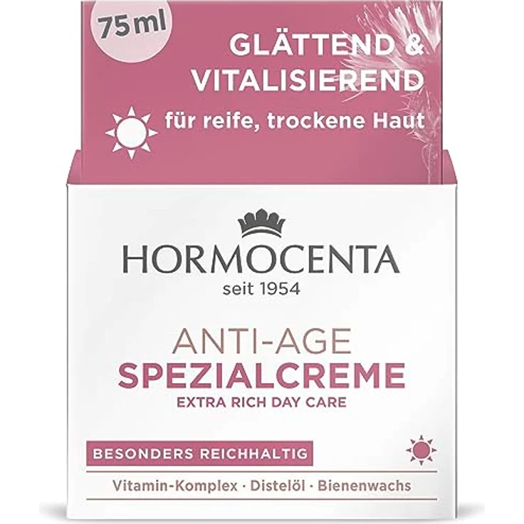 Hormocenta Anti-Age Spezialcreme 75ml - Vitalisierende Anti-Age Pflege mit Vitamin-Komplex, Bienenwachs und Distelöl, besonders reichhaltige Pflege (1 x 75ml) – Bild 3