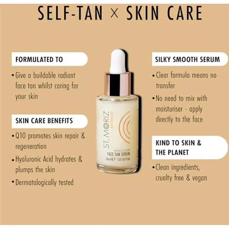 St Moriz Advanced Miracle Glow Gesichtsbräunungsserum, feuchtigkeitsspendendes Selbstbräuner-Gesichtsserum mit Q10 und Hyaluronsäure, für stufenweise Bräunung und strahlenden Glanz – Bild 2