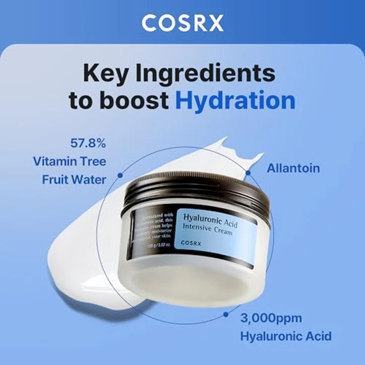 Cosrx Hyaluronic Acid Intensive Cream, 100ml Gesichtscreme mit Hyaluronsäure für trockene und sensible Haut, parabenfrei, hypoallergen, leicht einziehend, koreanische Hautpflege – Bild 2