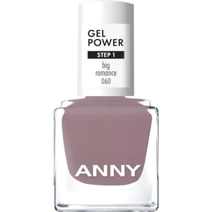 ANNY Gel Power Nail Polish, Gel-Farb-Nagellack ohne UV-Lampe, halbdeckendes Mauvegrau, brillanter Glanz, bis zu 12 Tage Halt, 8 ml