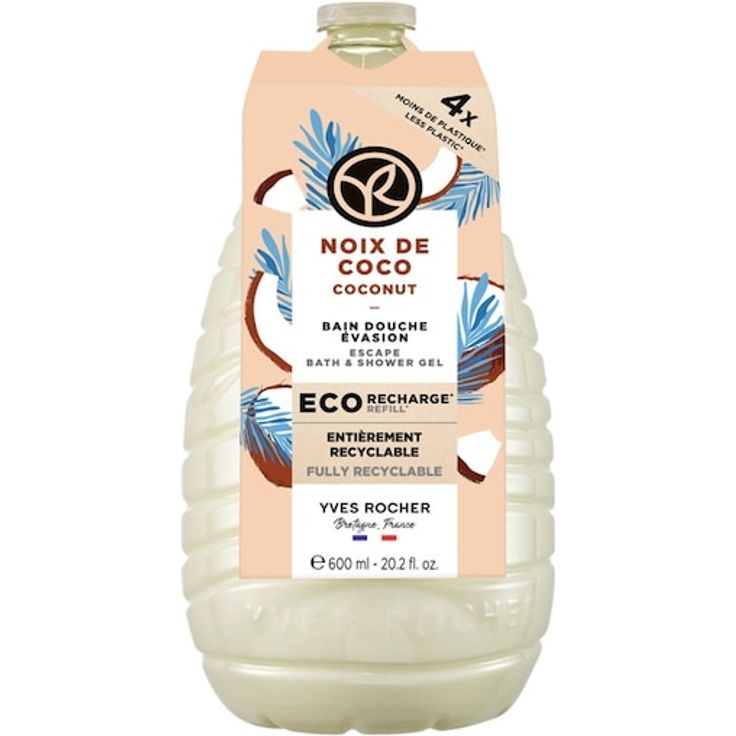 Yves Rocher Coconut Escape Bath & Shower Gel, Duschgel ohne Sulfate, 600 ml, Duft Kokosnuss