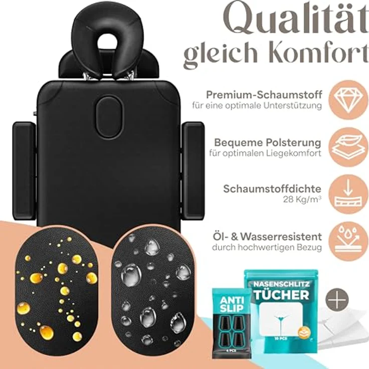 KESSER® Massageliege 3 Zonen, klappbar und verstellbar, bis 250kg, tragbar mit Koffer, schwarz, Alu-Kopfstütze und Armlehne, Anti-Rutsch Füße, 70cm – Bild 4