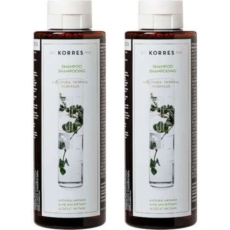 Korres Shampoo Aloe & Diktamo für normales Haar, 2x250ml, intensiv feuchtigkeitsspendend, ohne Silikone