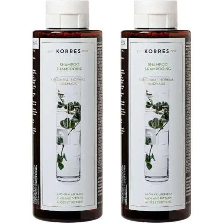 Korres Shampoo Aloe & Diktamo für normales Haar, 2x250ml, intensiv feuchtigkeitsspendend, ohne Silikone
