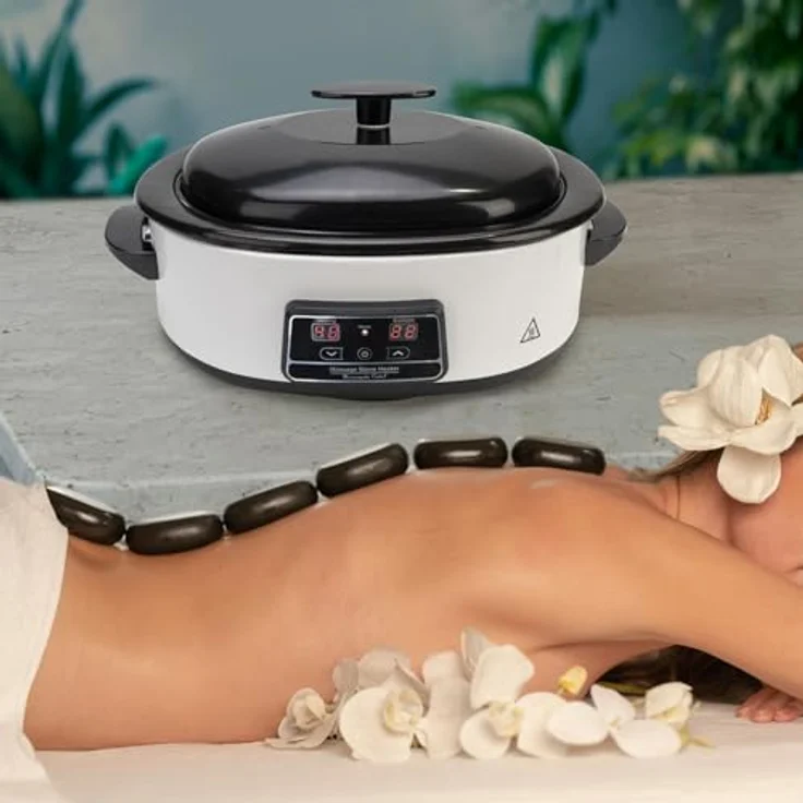 Casativo Hot Stone Massage Set, Digital Warmsteingerät 750W mit 23 Natursteinen, 70°C, weiß-schwarz, für ganzheitliche Schmerztherapie und Muskelentspannung – Bild 7