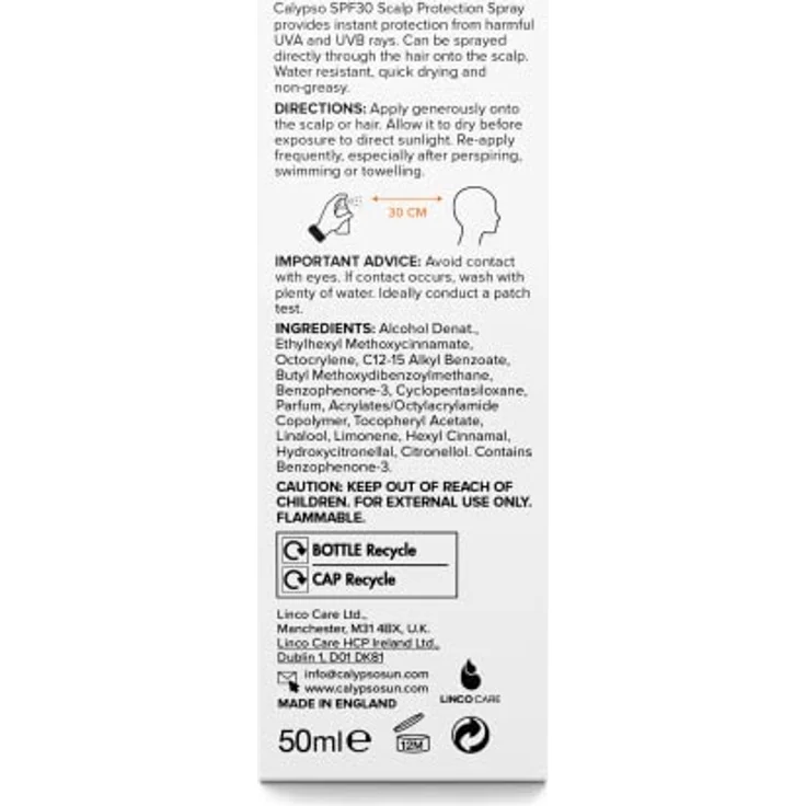 Calypso Haar- und Kopfhautschutzspray LSF30, nicht fettig, hoher UVA und UVB Schutz, wasserfest, 50 ml – Bild 4