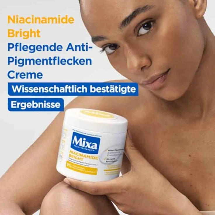 Mixa Niacinamide Bright Creme Körpermilch, Mildert pigmentierte Flecken, versorgt trockene Haut, 400 ml – Bild 2