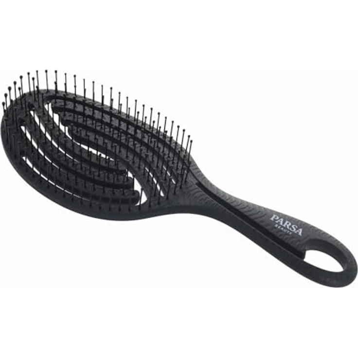 PARSA BEAUTY Nature Love Spiralbürste, Entwirrbürste mit Weizenstroh & flexiblen Pins für nasses & trockenes Haar, schwarz – Bild 1