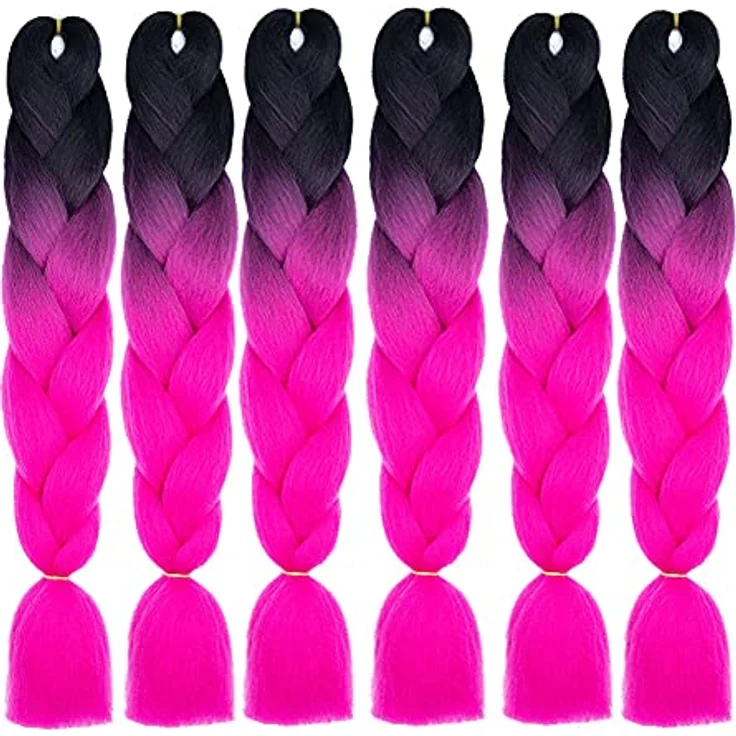 Shangxiu Braids Extensions, rosa, Kunsthaar zum Einflechten, 24" (60cm), 100g pro Bundle, 6 Stück – Bild 2