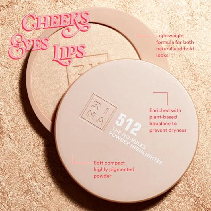 3INA MAKEUP The No-Rules Powder Highlighter 512, 3-in-1 Kompaktpuder für Augen, Lippen und Wangen, Gold, mit Hyaluronsäure und Ceramiden, leichtes, talkfreies Puder, vegan, cruelty-free – Bild 3