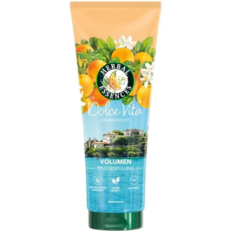 Herbal Essences Volumen Spülung mit Orangenduft 250ml, Leichte Pflegeformulierung für mehr Volumen, Vegan, 98% natürliche Inhaltsstoffe, ohne Silikone