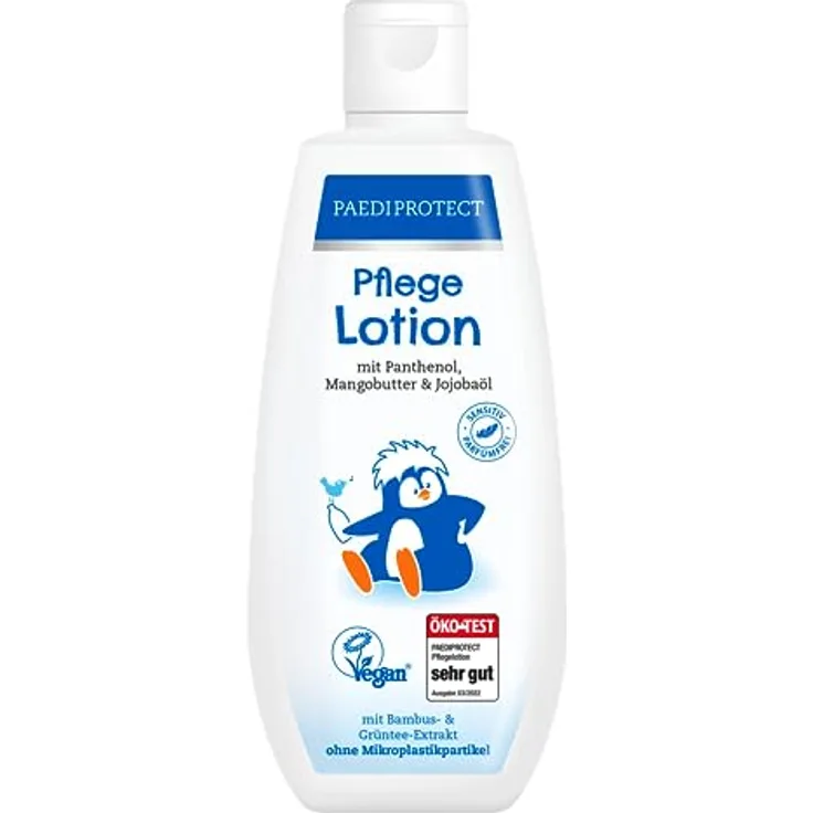 PAEDIPROTECT Pflegelotion Babys & Kinder 200 ml, Pflegelotion mit Panthenol, Feuchtigkeitspflege mit Jojobaöl & Mangobutter, für empfindliche und trockene Baby- und Kinderhaut, vegane Lotion