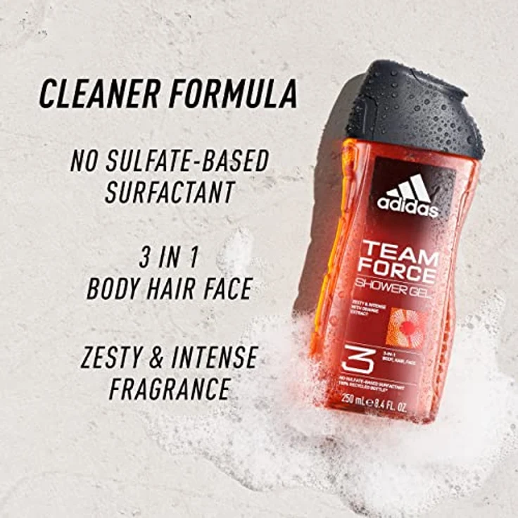 Adidas Team Force Duschgel für Herren, 250 ml, parfümiert, für den gesamten Körper – Bild 3