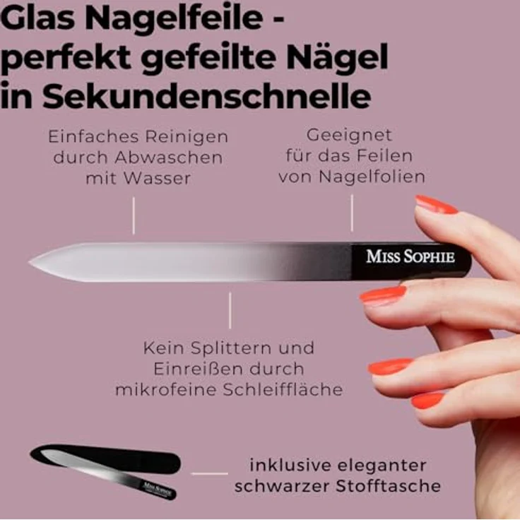 Miss Sophie Glass Nail File, hochwertige Nagelfeile für Nagelfolien, langlebiger Mikroschliff, schwarz – Bild 2
