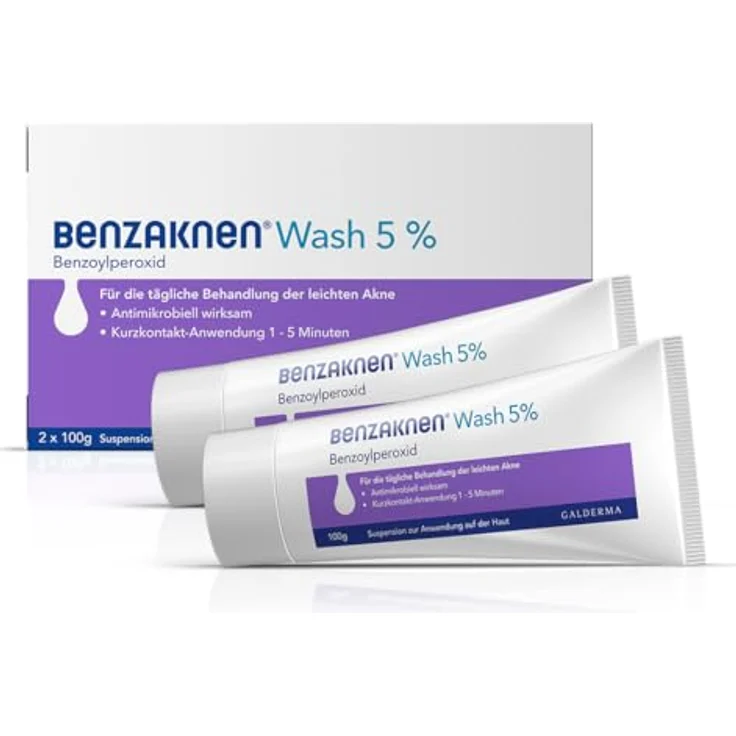 BENZAKNEN Wash 5%, Waschgel gegen Pickel & Mitesser, 2x100g, für empfindliche Haut, mit BPO, dermatologisch getestet – Bild 1