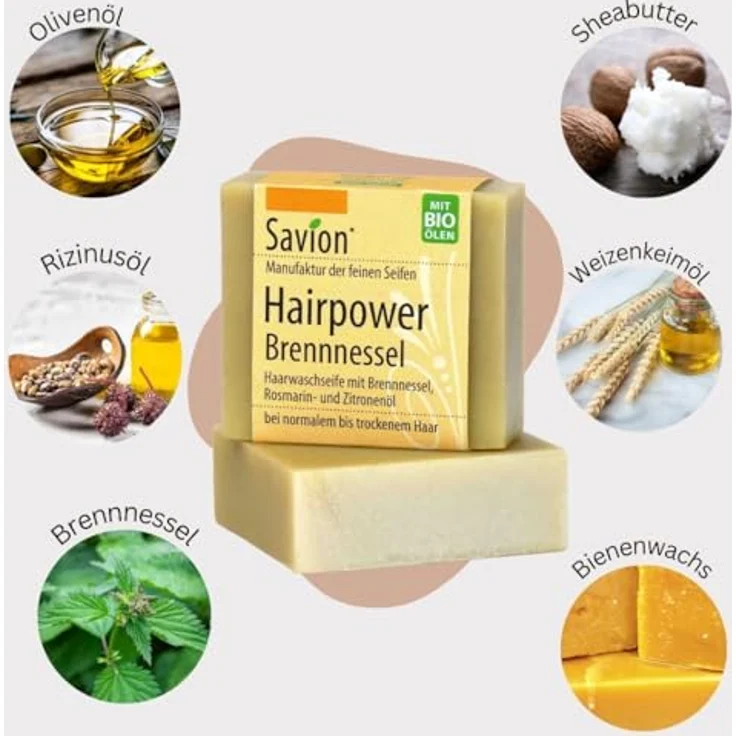 Savion 4+1 Bio Haarseife Brennessel | Natürliche Haarpflege | 5x 85gr Vegan | Handgemacht | Palmölfrei | Plastikfrei – Bild 2