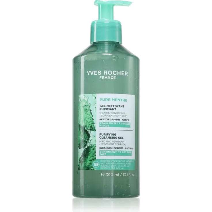 Yves Rocher Pure Menthe tiefenreinigendes Gel, Gesichtsreinigung mit minzigem Kühleffekt, 390 ml