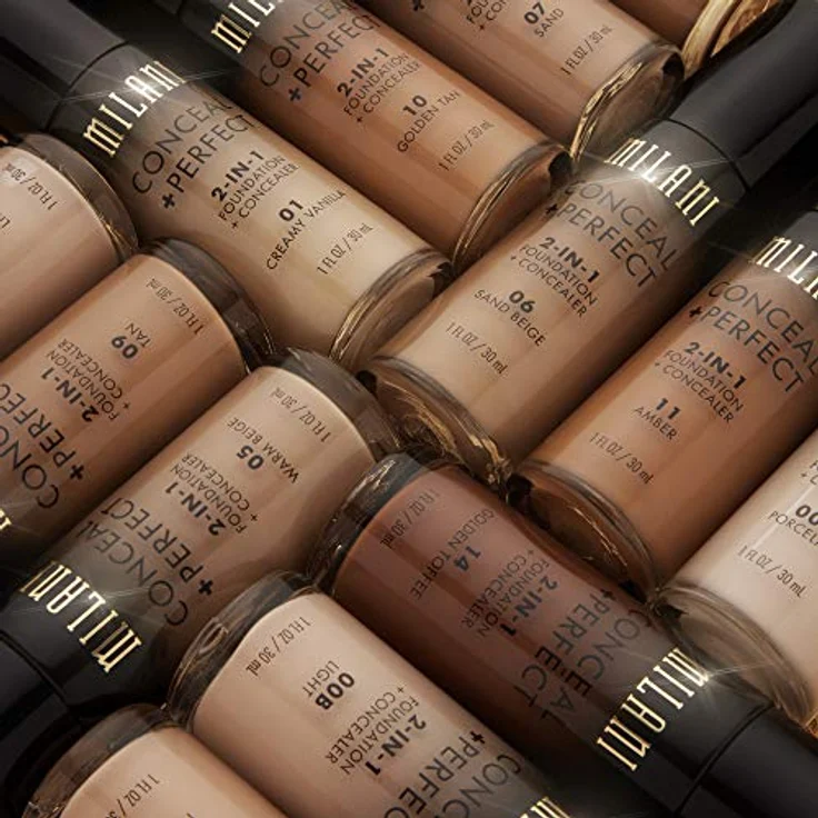 Milani Conceal + Perfect 2in1 Foundation, wasserfeste Foundation für einen gleichmäßigen Hautton, 30 ml, Porcelain/00a – Bild 9