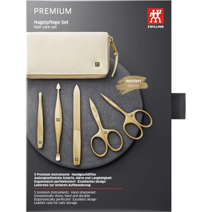Zwilling Maniküreset Premium Gold Edition, 5-teilig mit Echtleder Etui, Reiseset, Nagelschere und Nagelhautschere – Bild 5