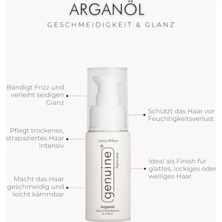 genuine haircare Arganöl für trockenes und strapaziertes Haar, Pflegeöl für Längen & Spitzen, vegan & PEG-frei, verleiht Glanz und schützt vor Frizz – Bild 2