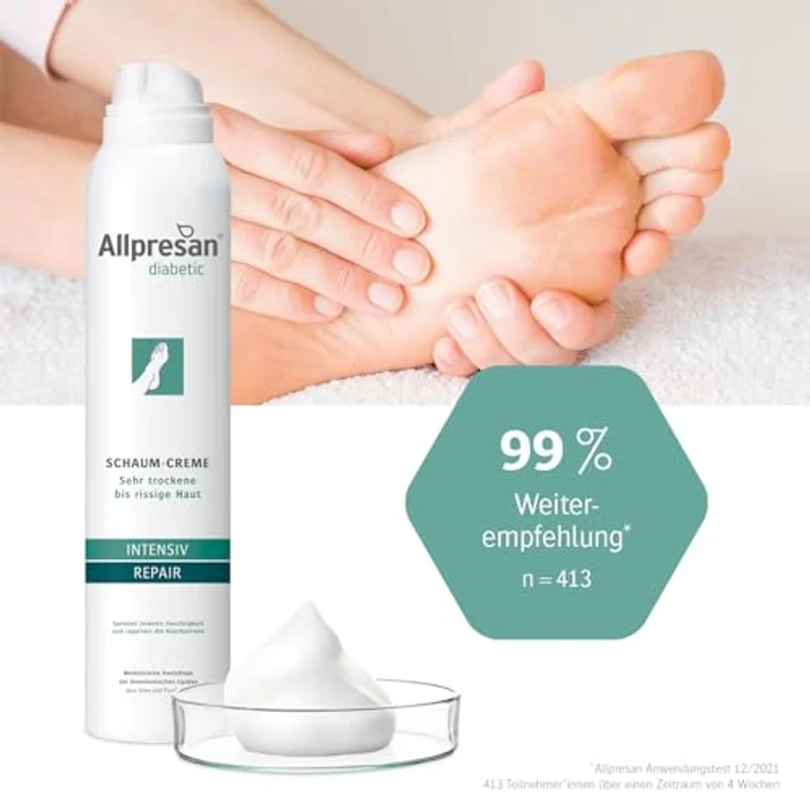 Allpresan diabetic INTENSIV + REPAIR mit Urea Schaum-Creme - Vegan - 200 ml – Bild 4