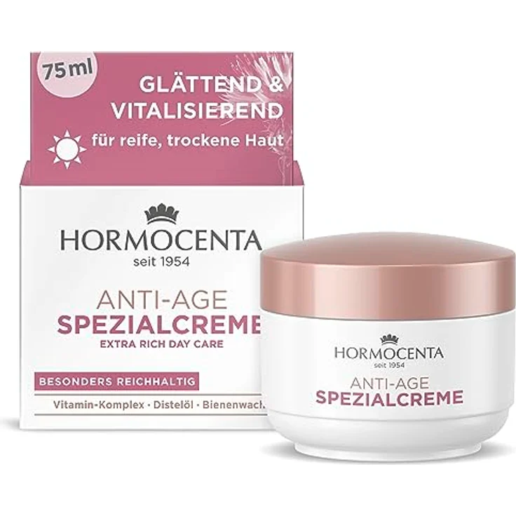 Hormocenta Anti-Age Spezialcreme 75ml - Vitalisierende Anti-Age Pflege mit Vitamin-Komplex, Bienenwachs und Distelöl, besonders reichhaltige Pflege (1 x 75ml) – Bild 1