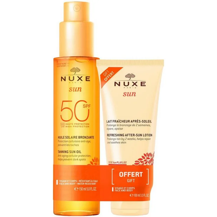 Nuxe Körperpflegemittel Sun Set 2025, Sonnenöl LSF 50 mit Anti-Aging-Zellschutz und After-Sun-Milch, 250 ml