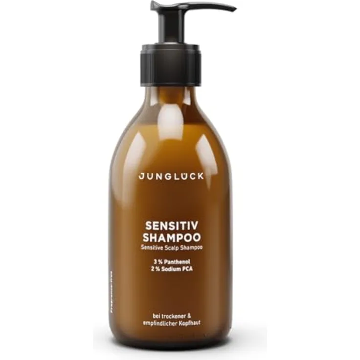 junglück JUNGLÜCK Sensitiv Shampoo 250ml - Vegan, Duftneutral, Ohne Sulfate & Silikone mit BIO Aloe Vera, BIO Mandelöl und Panthenol - Beruhigt die Kopfhaut und reinigt schonend
