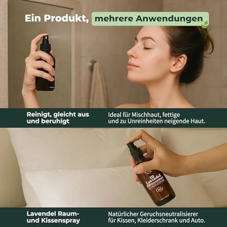 BIONOBLE Lavendelspray Bio für Kopfkissen, Haut, Gesicht und Körper, 100ml - Alkohol- und synthetikfrei, beruhigend und multifunktional, hergestellt in Frankreich – Bild 3