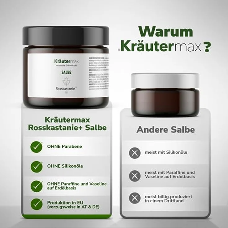 Kräutermax Rosskastanie Salbe Gel Hochdosiert Extrakt Beine Kühlen 100 ml, natürliche Pflege mit Rosskastanien Öl, Eukalyptus und Menthol – Bild 3