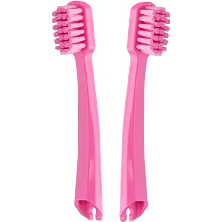 Curaprox Kids Travel Refill, Ersatzköpfe für Kinderzahnbürsten, pink, 2er Pack mit feinen Borsten und lustigem Design