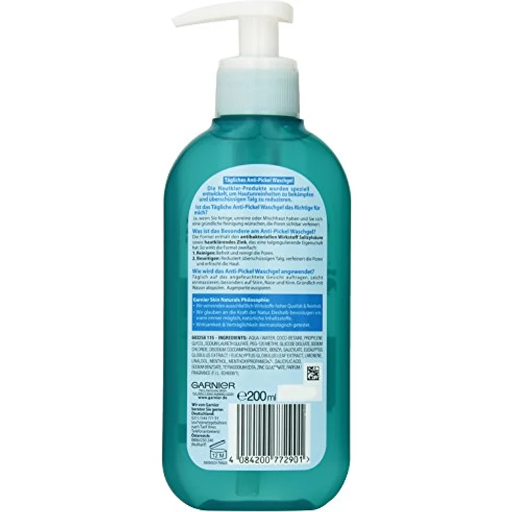 Garnier Hautklar Tägliches Anti Pickel Waschgel mitesserentferner mit Zink Und Salicylsäure gesichtsreinigung 200 ml, für Damen und Herren – Bild 2
