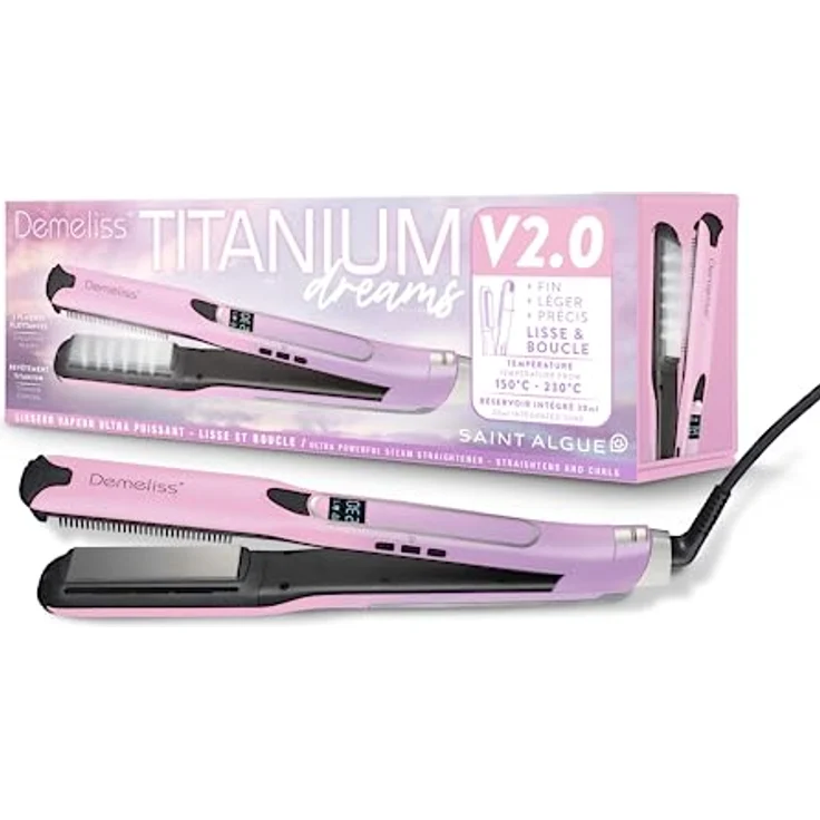 Demeliss Dampfglätter Titanium V2.0 Dreams Edition - Langanhaltende Haarglättung, 5 Temperaturstufen, ergonomisches Design, abnehmbarer Kamm – Bild 1