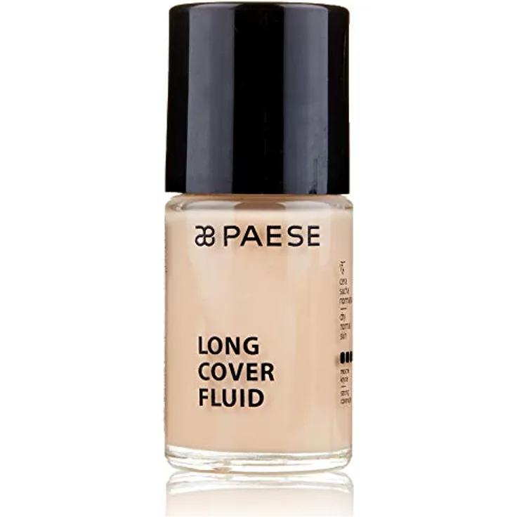 Paese Cosmetics 01 Light Beige Long Cover Fluid Foundation, 30ml - Foundation für trockene und normale Haut, mit Sheabutter und Pro-Vitamin B5, verleiht frischen und strahlenden Teint