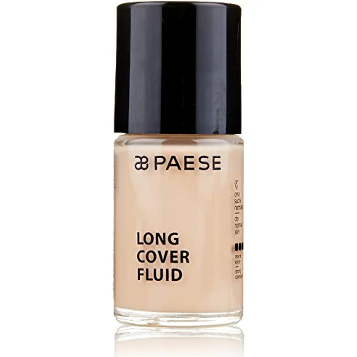 Paese Cosmetics 01 Light Beige Long Cover Fluid Foundation, 30ml - Foundation für trockene und normale Haut, mit Sheabutter und Pro-Vitamin B5, verleiht frischen und strahlenden Teint – Bild 1