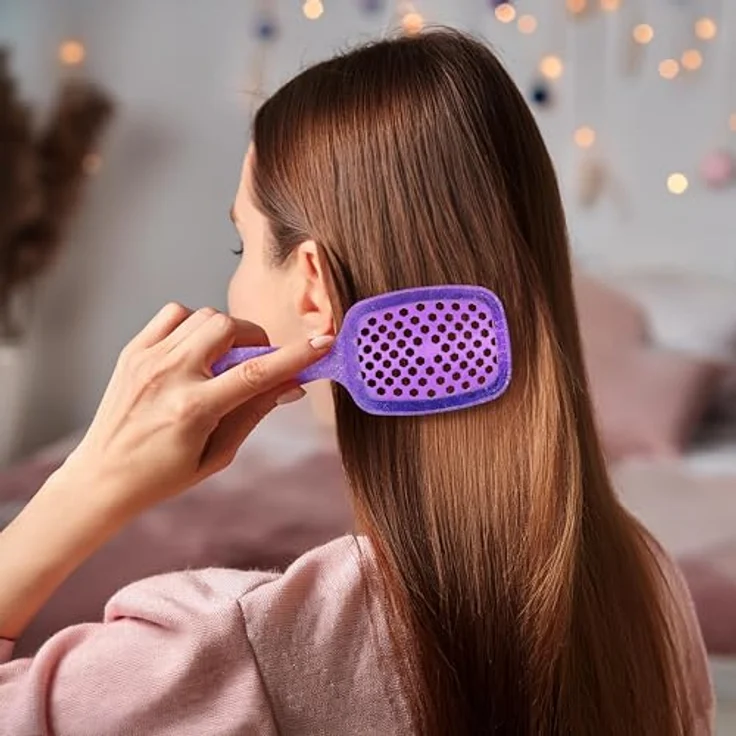 UNbrush Glitter Collection Detangling Hair Brush Mini, Amethyst Haarbürste mit doppelter Borstenlängen, kompakt für unterwegs – Bild 5