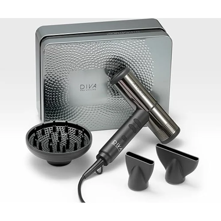Diva Atmos 2 Atom Haartrockner, High-Speed Föhn mit 2000 W, 3 Heiz- und Geschwindigkeitsstufen, magnetischen Trocknungsdüsen und Diffusor, inklusive Metallbox – Bild 6