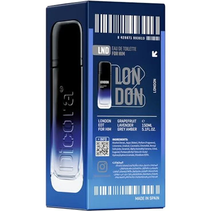 Dicora Urban Fit Eau de Toilette London for HIM, Herrenduft mit Meeresnoten, Grapefruit, Lavendel und Bernstein, langanhaltend, grau, 150 ml – Bild 4