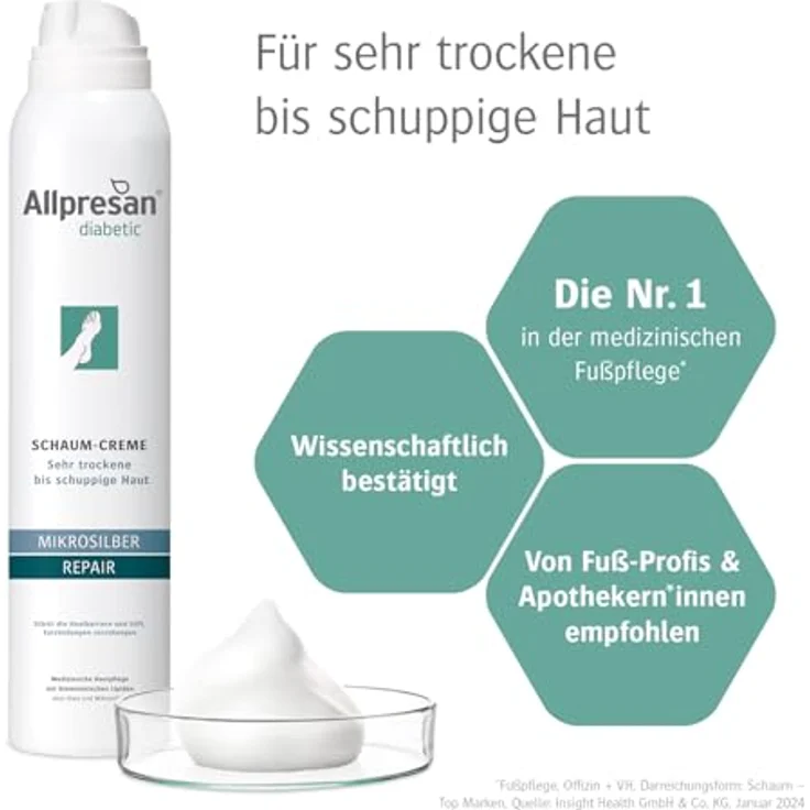 Allpresan diabetic MIKROSILBER + REPAIR Schaum-Creme, effektive Pflege für sehr trockene Haut bei Diabetes mellitus - 200ml – Bild 3