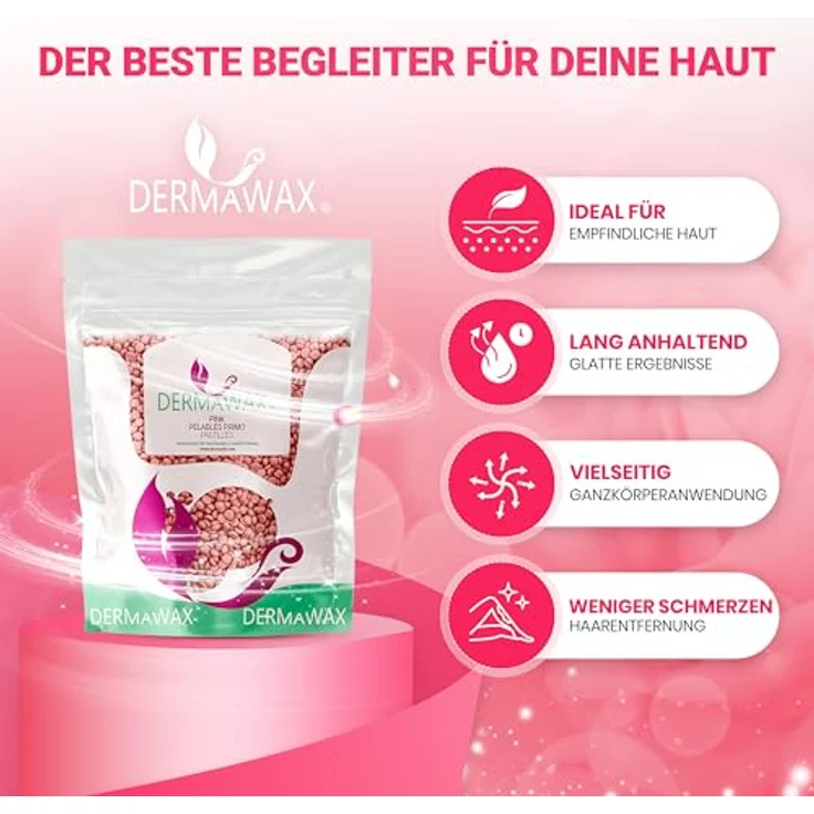 DERMAWAX 2 kg Pink Heißwachs Wachsperlen für schonende Haarentfernung, geeignet für Augenbrauen, Gesicht, Achseln, Beine, Rücken, Brust, Bikini, ohne Waxing-Streifen – Bild 4