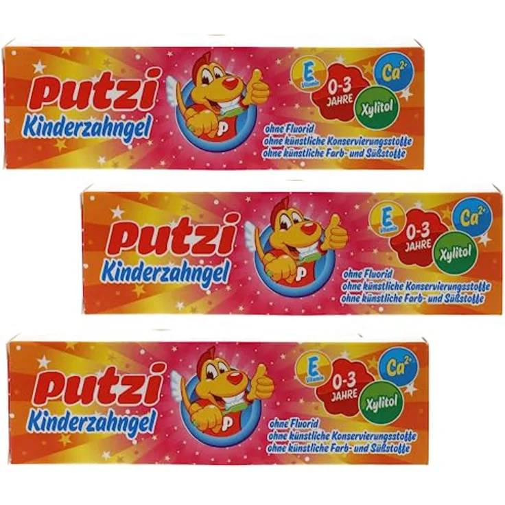 Putzi Kinderzahngel 0–3 Jahre, ohne Fluorid, vegan, mit Xylitol, Calcium & Vitamin E – zuckerfrei & mild, 50 ml